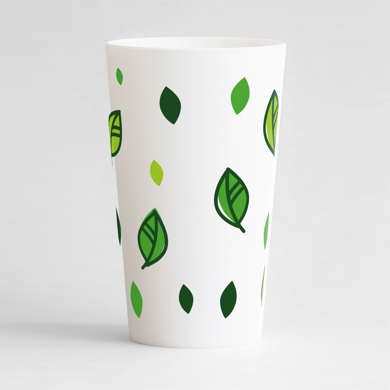 Un ecocup blanc de dos pour votre événement, avec une pluie de feuilles