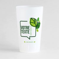 Un ecocup givré de face pour votre événement, avec un cadre, des jolies feuilles et zones de texte