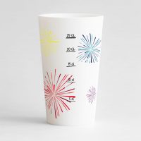 Un ecocup blanc de dos avec des feux d'artifices colorés et une graduation, pour tous vos événements !