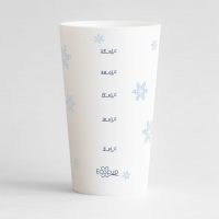 Un ecocup blanc de dos, personnalisable avec une graduation et des flocons.