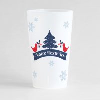 Un ecocup givré de face, à personnaliser, sur le thème de noël et des fêtes de fin d'année avec des flocons et une zone de texte livre.