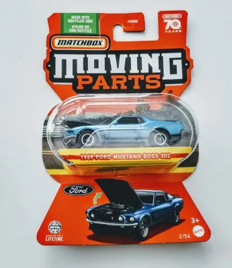 Matchbox 2023 Moving Parts 2 of 54 1969 Ford Mustang Boss 392 blue HLF87