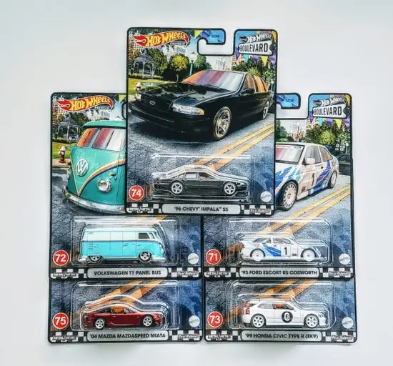 Hot Wheels 2023 Boulevard Mix Q 71-75 Complete set GJT68-956Q Ek9, Impala, Miata