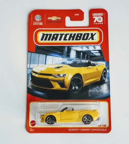 Matchbox 2023 33 of 100 - MBX Showroom 2016 Chevy Camaro Convertible yellow HKX27 at JTC Collectibles.