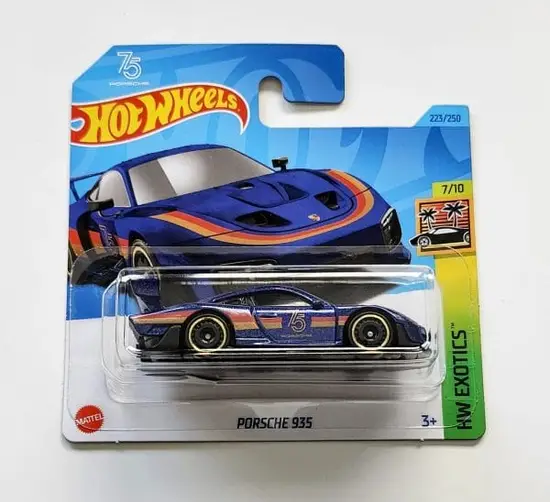 Hot Wheels 2023 HW Exotics 7 of 10 Porsche 935 blue 75th anniversary blue short card HKN96