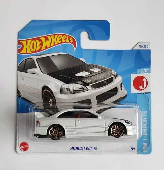 Hot wheels 2024 HW J-imports 2 of 10 Honda Civic Si white/carbon fiber hood short card HTD07