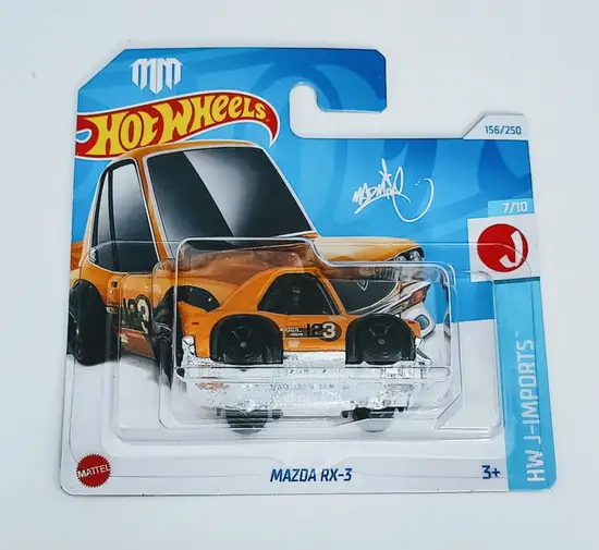 Hot wheels 2024 HW J-imports 7 of 10 Mazda Rx-3 orange (Mad Mike) short card HRY71