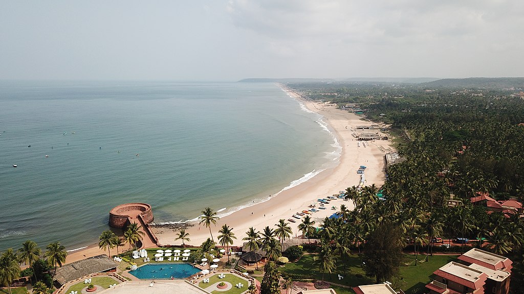 An aerial view of Candolim Beach.