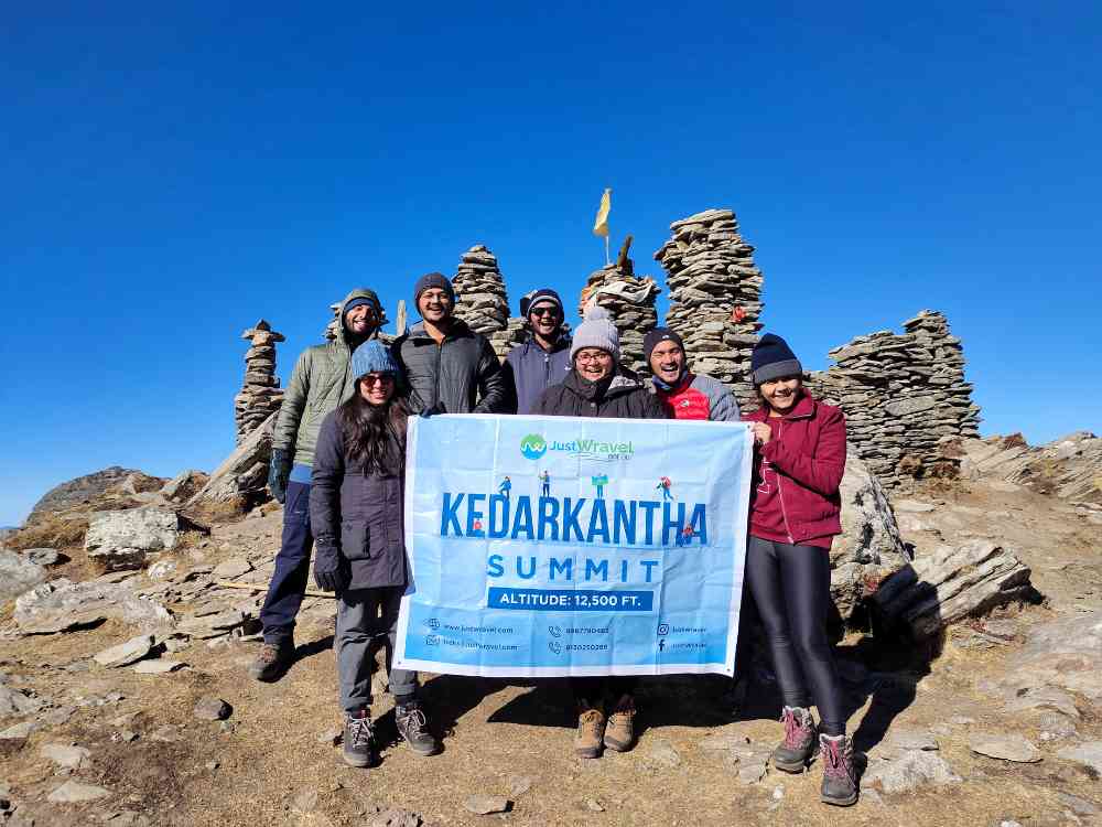 Trekkers at Kedarkantha Summit