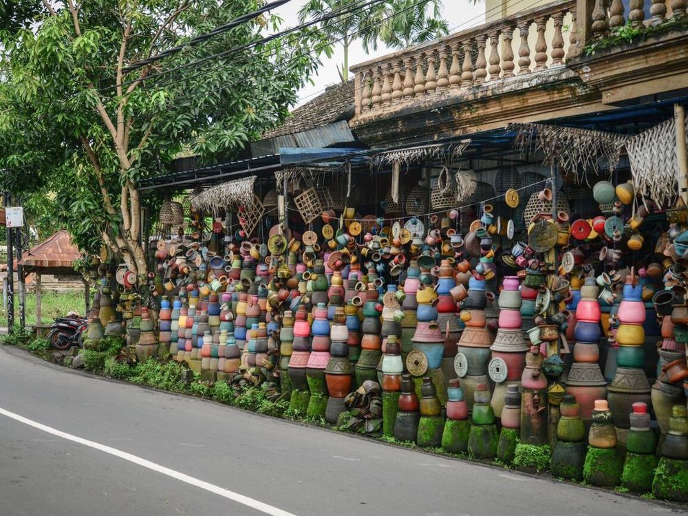 Local pottery craft shop on small street of Ubud, Bali