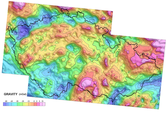 Geofyzika - Gravimetrická mapa ČR