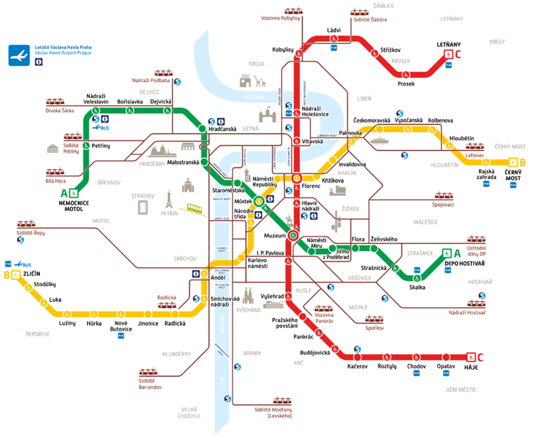 Data o provozu metra v Praze a jeho řídicích systémů - Metro Praha – mapa linek [11]