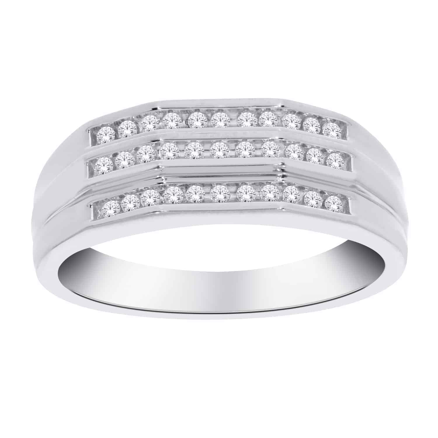 White Gold Wide Double Row Diamond Band - Linda & Co