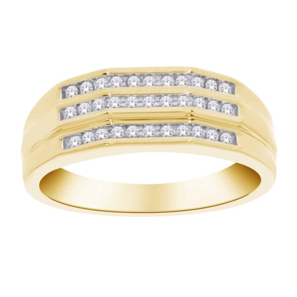 Yellow Gold Wdie Double Row Diamond Band_0