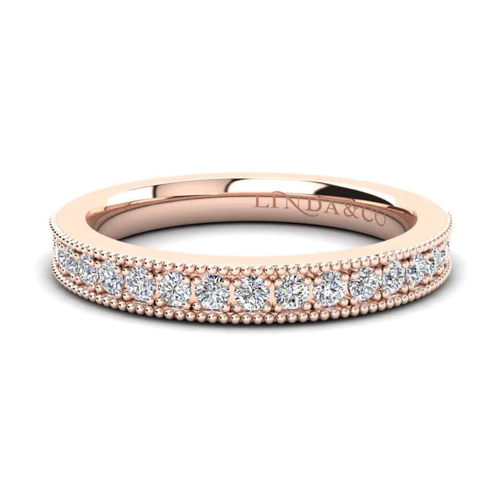 Diamond Essentials 18k Rose Gold Pave Milgrain Diamond Band