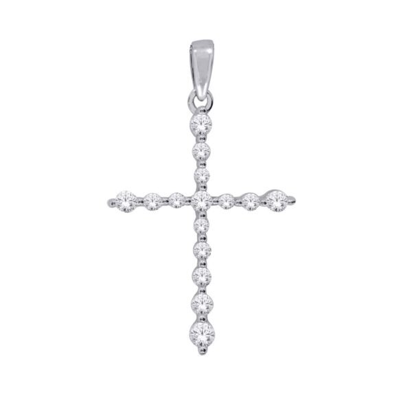 White Gold Round Brilliant Cut Diamond Cross Pendant_0