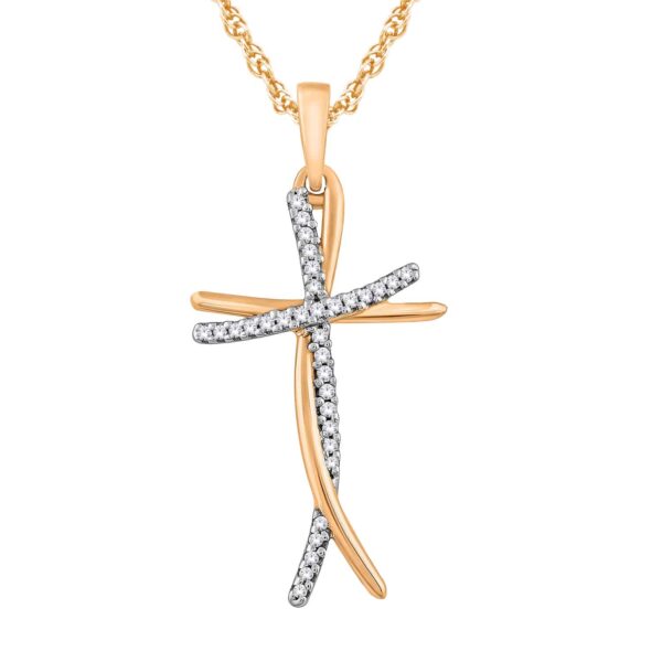 White and Rose Gold Diamond Cross Pendant_0