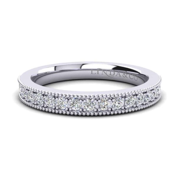 Diamond Essentials 18k White Gold Pave Milgrain Diamond Band_0