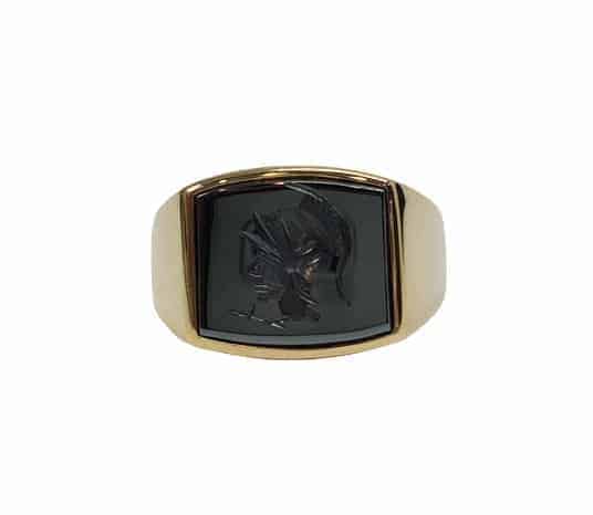 9ct yellow gold Onyx and diamond signet ring - Linda & Co