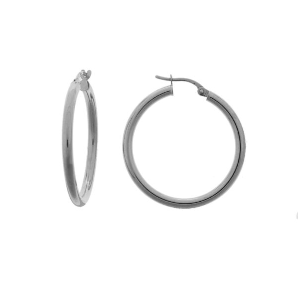 9k White Gold 25mm Round Plain Hoop Earrings_0