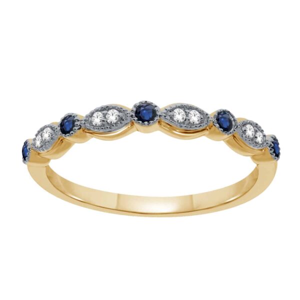 Yellow Gold Diamond & Blue Sapphire Diamond Band_0