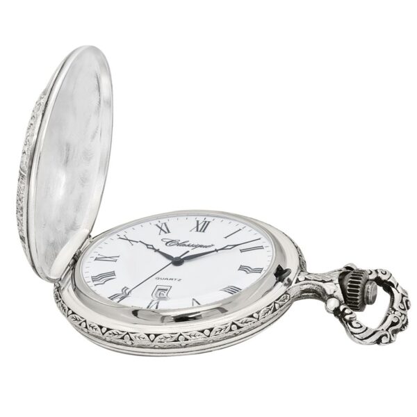 Gents 48mm Pewter Antique Two Tone Gold Plated "Three Horses" Swiss Quartz Pocket Watch- 8012_2