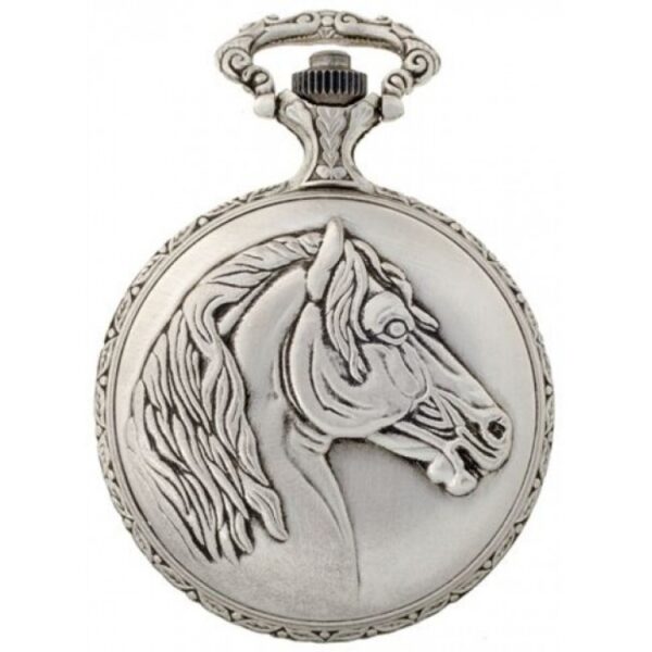 Gents 48mm Pewter Antique Two Tone Gold Plated "Three Horses" Swiss Quartz Pocket Watch- 8012_1