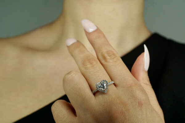 White Gold Halo Heart Shape Engagement Ring_0