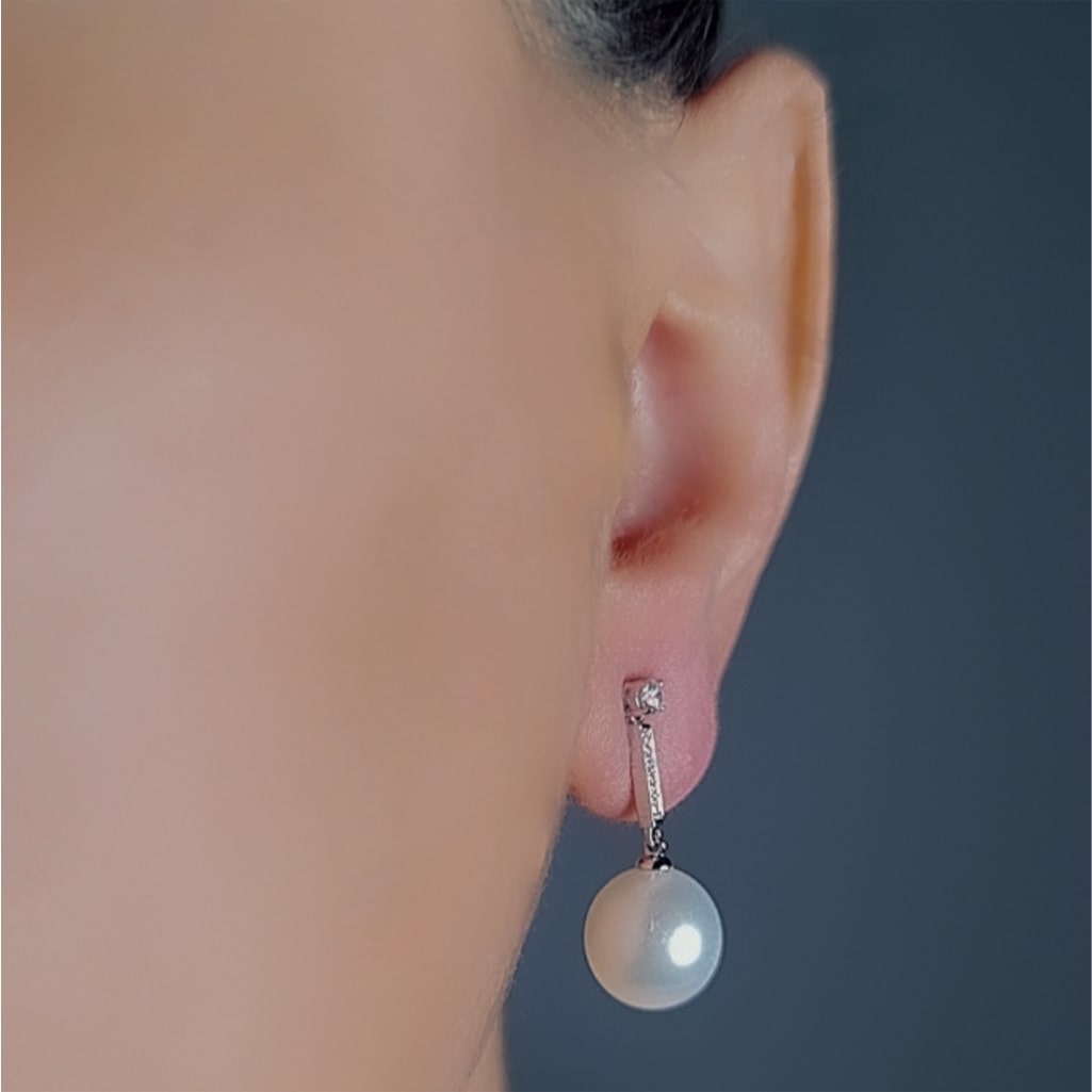 White Gold Drop Pearl Diamond Earrings_0