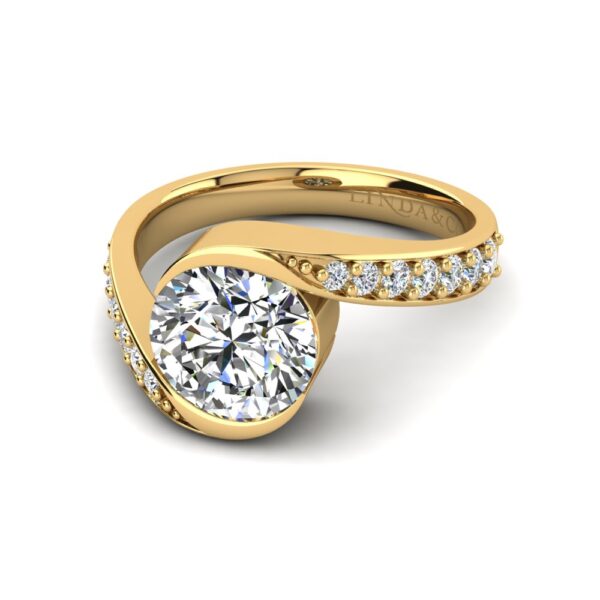 Solitaire Engagement Ring with side stone Yellow Gold