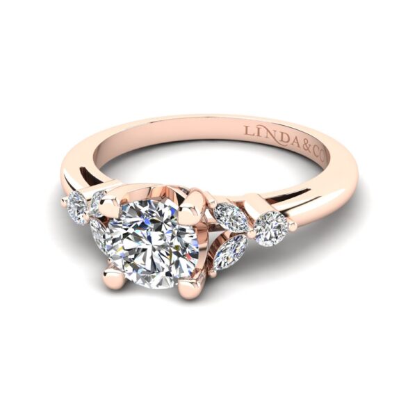 Solitaire Engagement Ring with side stone Rose Gold