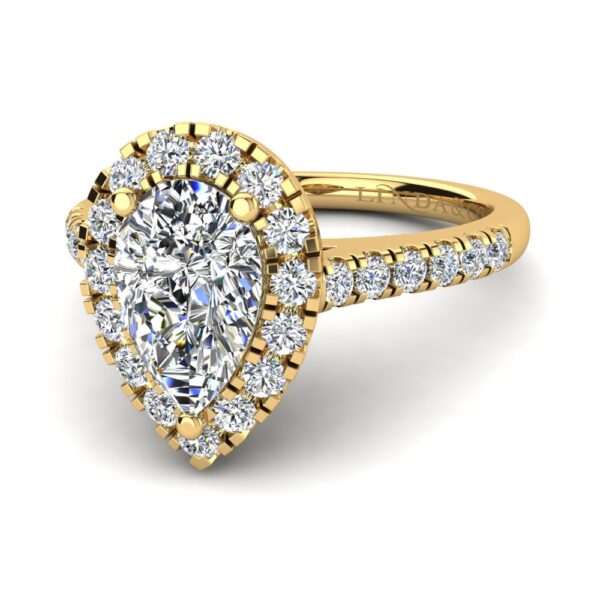 Halo Pear Engagement Ring Yellow Gold