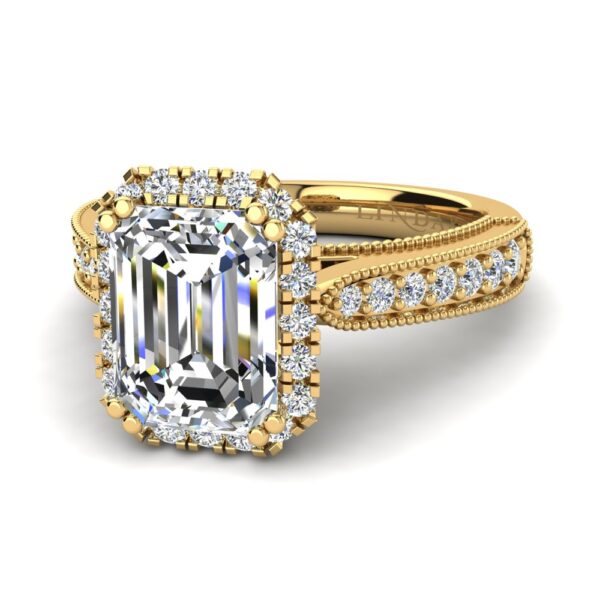 EMERALD CUT HALO DIAMOND ENGAGEMENT RING YELLOW GOLD