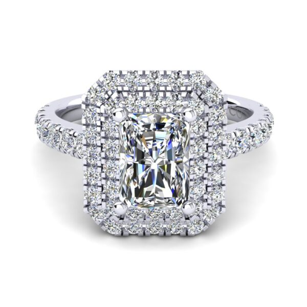 Double Halo Radiant Cut Engagement White Gold