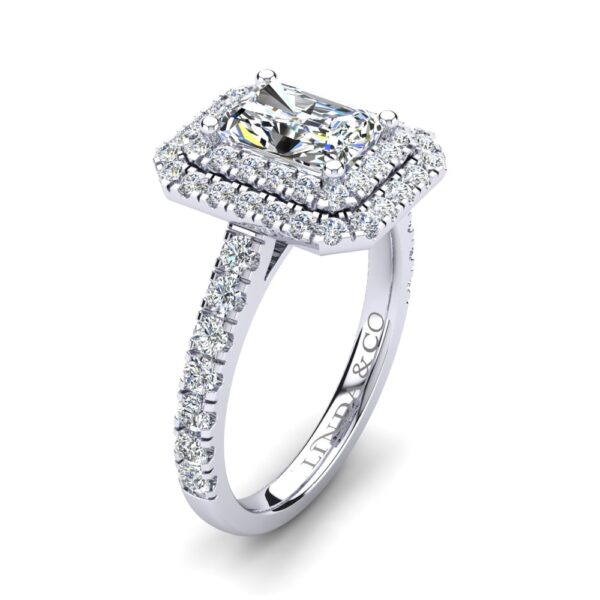 Double Halo Radiant Cut Engagement White Gold