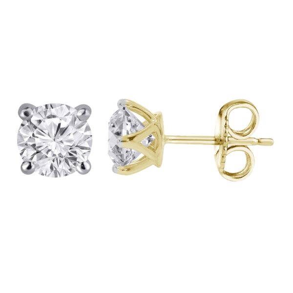 Round Brilliant Cut Yellow Gold Diamond Studs_0