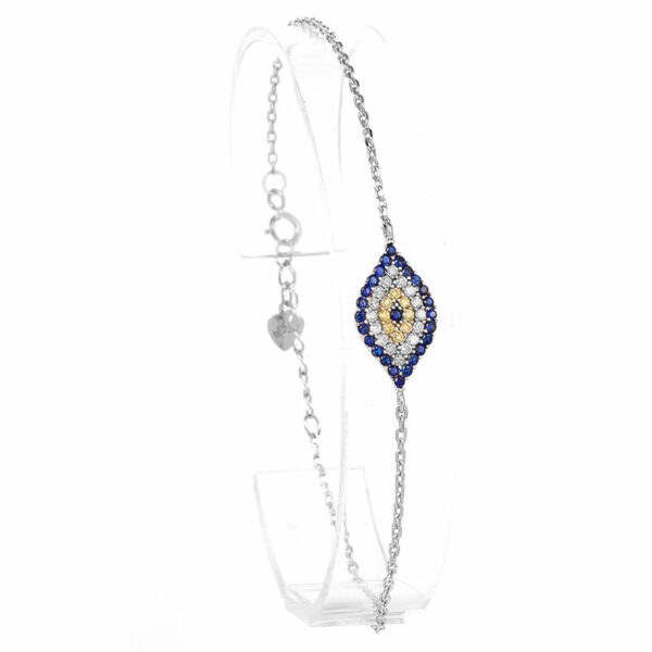 Rhodium Plated Sterling Silver Evil Eye Bracelet With CZ