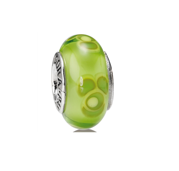 Pandora Murano Glass Bead Lime w Green Stripe_0