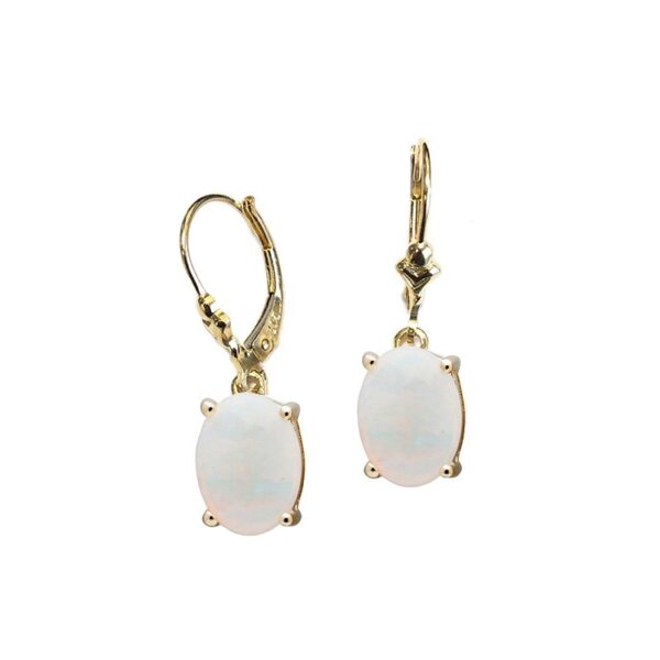 Yellow Gold Solid Australian White Opal Earrings_0