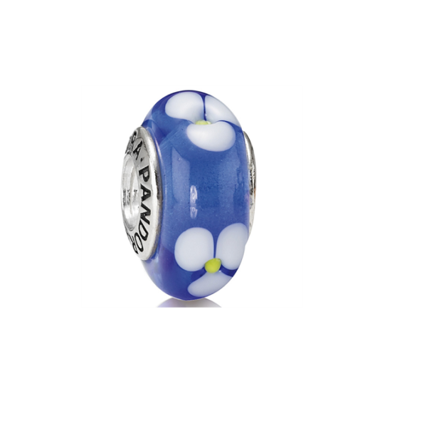 Pandora Murano Glass Bead Blue w Flowers_0