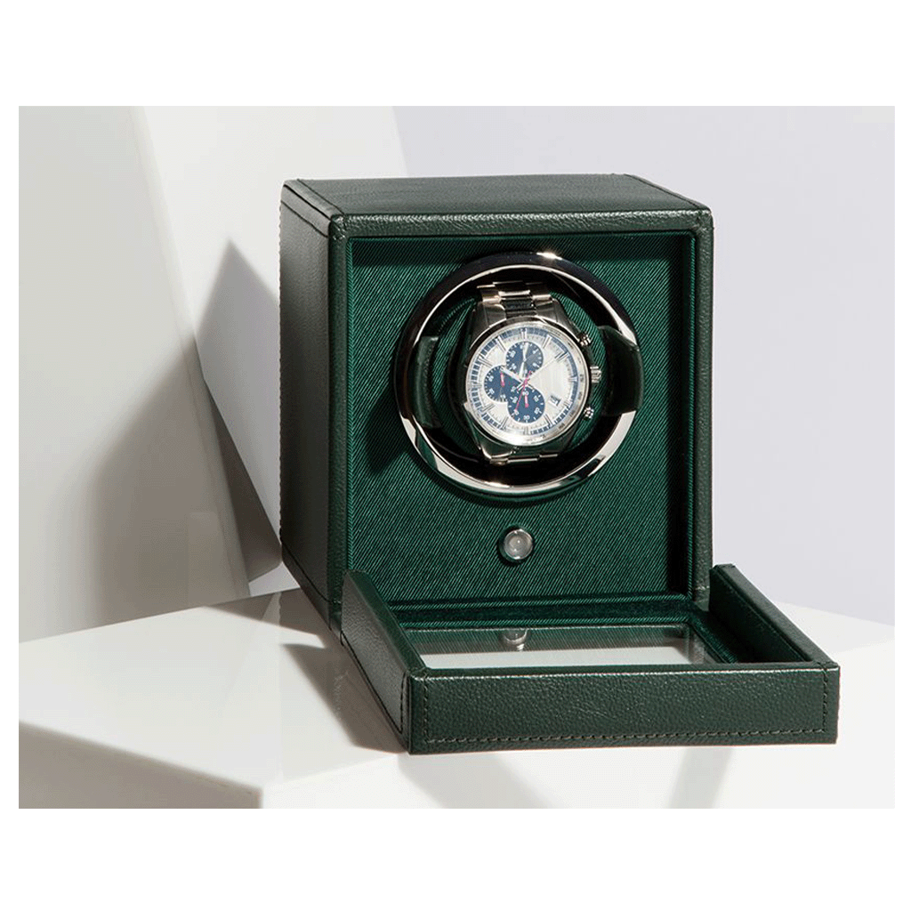 Wolf Cub Single Watch Winder With Cover Green Linda Co