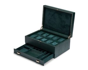 BRITISH RACING 10 PIECE WATCH BOX WITH STORAGE Open