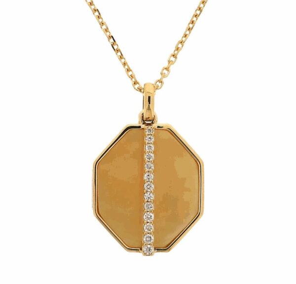 Linda & Co 18Ct Yellow Gold Hexagonal Necklace Set With Yellow Mother Of Pearl And Natrual Diamonds._2