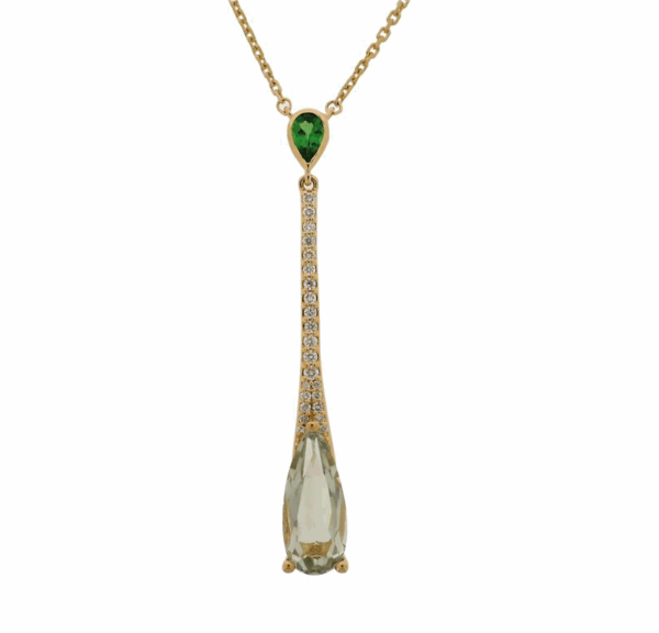 Linda & Co 18Ct Yellow Gold Encrusted Duo Hanging Necklace Green Amethyst,Tsavorite And Diamonds_0