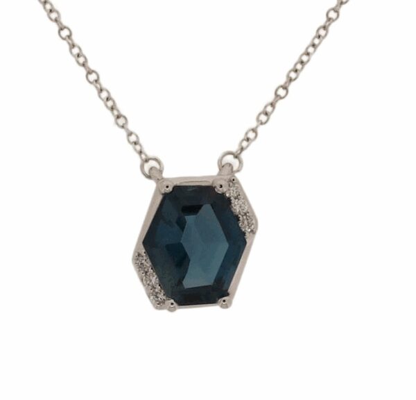 Linda & Co 18Ct White Gold Hexagon London Blue Topaz And Diamond Necklace_2