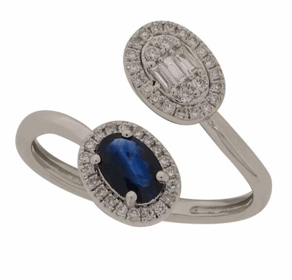 Linda & Co 18Ct White Gold Toi Et Moi Set With Diamonds And Blue Sapphire Cocktail Dress Ring_3