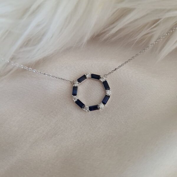 Linda & Co 18Ct White Gold Circle Of Life Necklace Set With Natrual Diamonds And Blue Sapphire_1