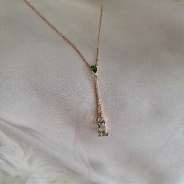 Linda & Co 18Ct Yellow Gold Encrusted Duo Hanging Necklace Green Amethyst,Tsavorite And Diamonds_2