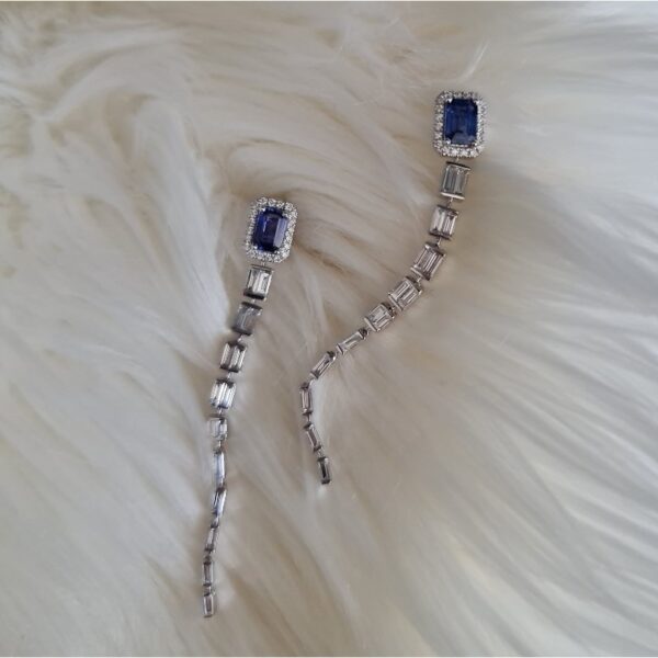 Linda & Co Modern Stiletto18ct White Gold Blue Sapphire And Diamond Earrings._1