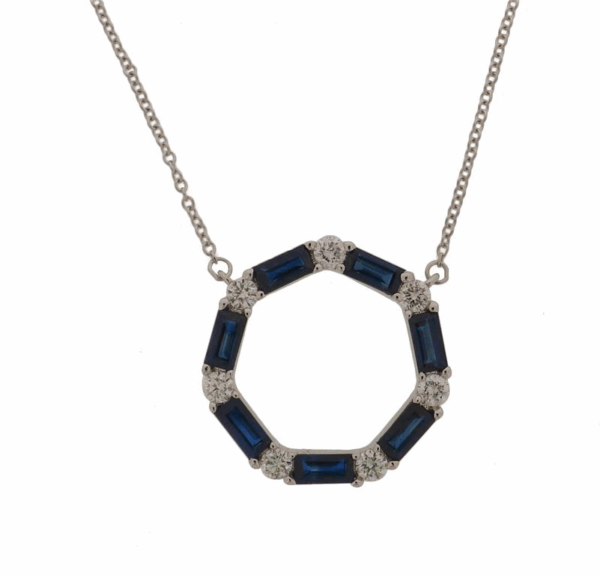 Linda & Co 18Ct White Gold Circle Of Life Necklace Set With Natrual Diamonds And Blue Sapphire_0
